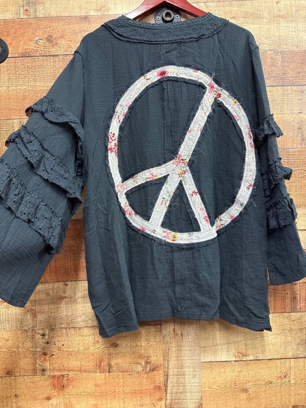 POL Peace Sign Patchwork Cardigan S - Picture 4 of 7